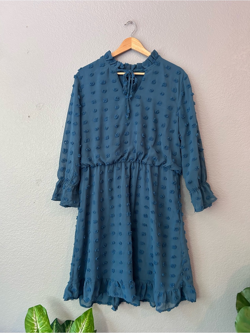 Tacera Teal Ruffle Detail Dress